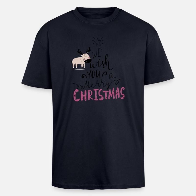 Joyeux Noël Renne - T-shirt unisexe oversize épais - bleu marine