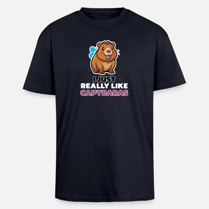 J’AIME BEAUCOUP LES CAPYBARAS - T-shirt unisexe oversize épais - bleu marine