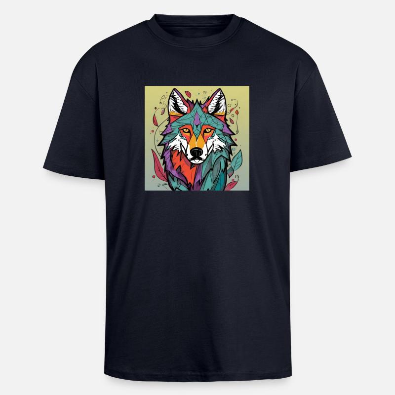 Geometrischer Wolfskopf Farbexplosion - Oversized Heavyweight Unisex T-Shirt - French Navy