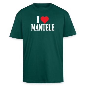t-shirt J’aime Manuele t-shirt idée cadeau - T-shirt unisexe oversize épais - hunter green - Devant - Alina (178cm) & Michal (187cm)