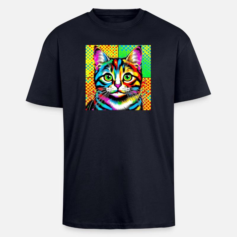 Chat Pop Art - T-shirt unisexe oversize épais - bleu marine