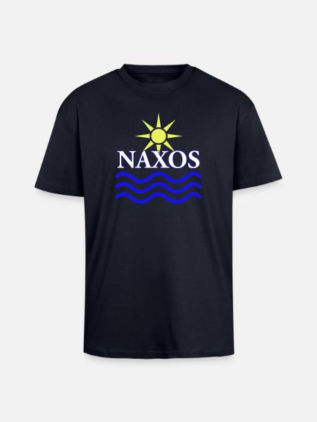 Naxos Sun and Waves Logo Design - Unisex Oversized Heavyweight T-shirt - french navy