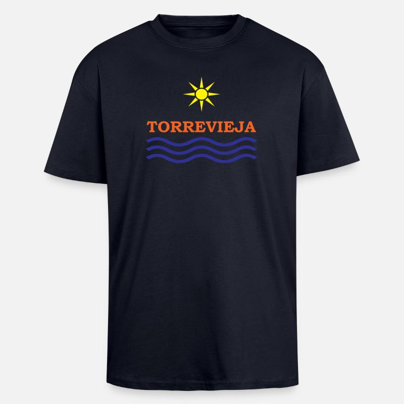Soleil et Vagues Torrevieja Design - T-shirt unisexe oversize épais - bleu marine