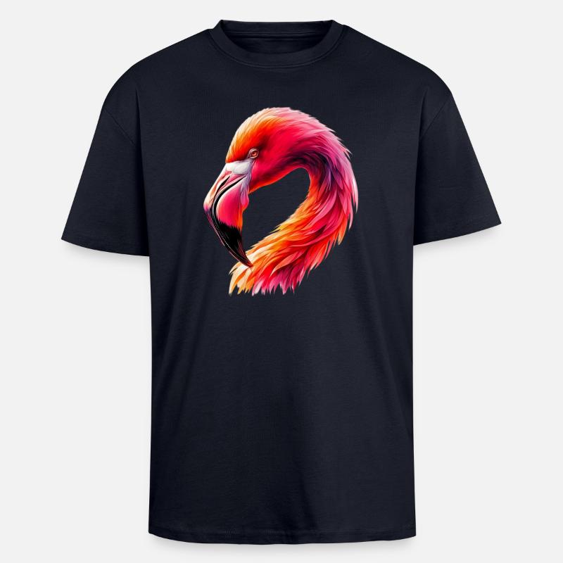 Flamingo - Oversized Heavyweight Unisex T-Shirt - French Navy