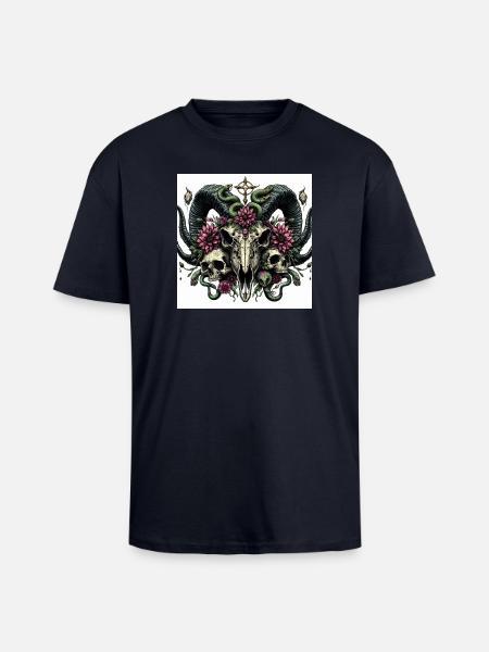 Crâne de chèvre aquarelle - T-shirt unisexe oversize épais - bleu marine