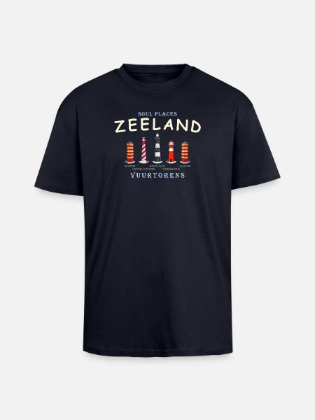 Zeeland, Netherlands, Lighthouses Hand Drawing - Unisex Oversized Heavyweight T-shirt - french navy