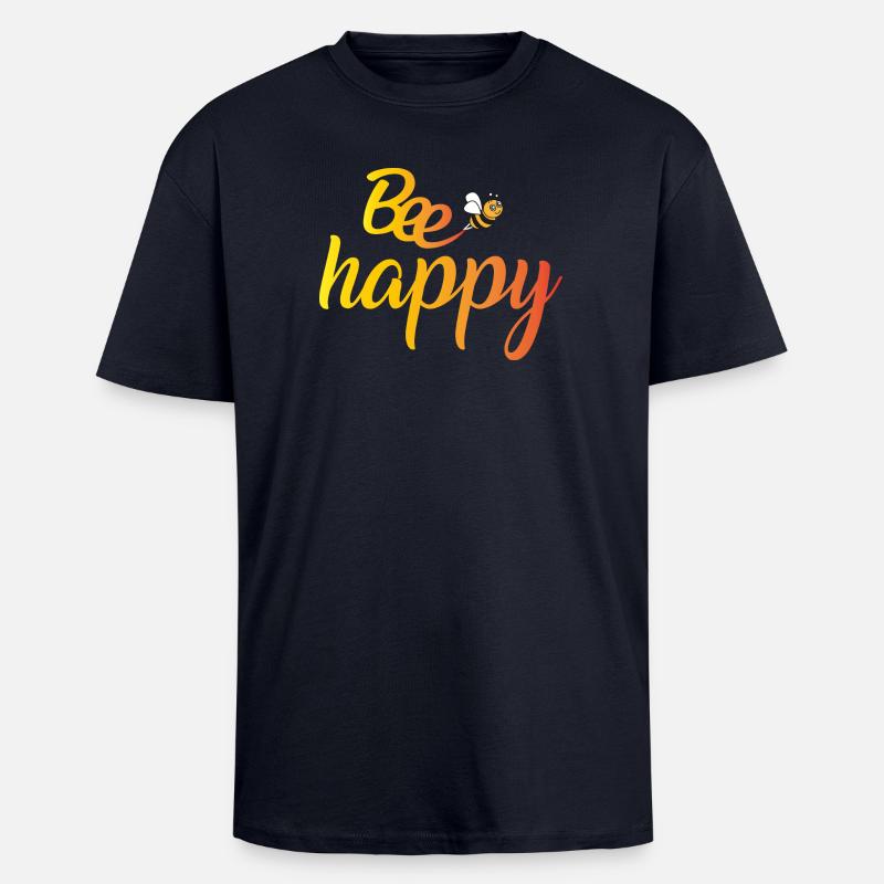 Bee Happy Gradient Font - Unisex Oversized Heavyweight T-shirt - french navy