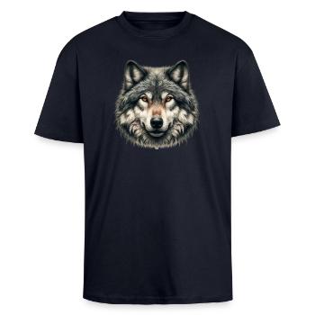Wolf - Oversized Heavyweight Unisex T-Shirt - French Navy - Vorne - Alina (178cm) & Michal (187cm)