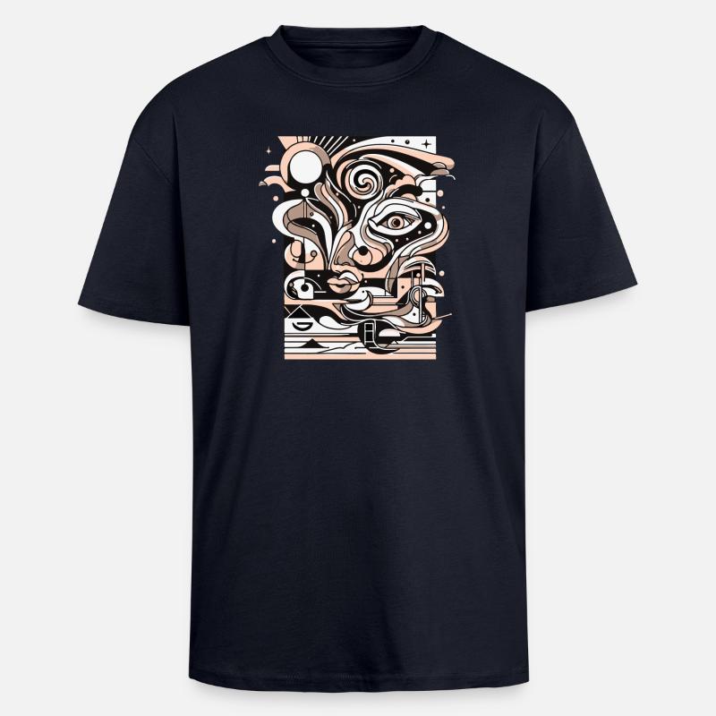 Surreal Line Face Pattern - Unisex Oversized Heavyweight T-shirt - french navy