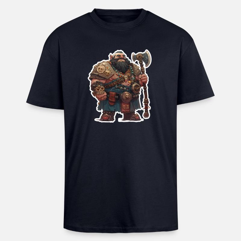 Dicker Zwergenkrieger mit großer Axt - Oversized Heavyweight Unisex T-Shirt - French Navy
