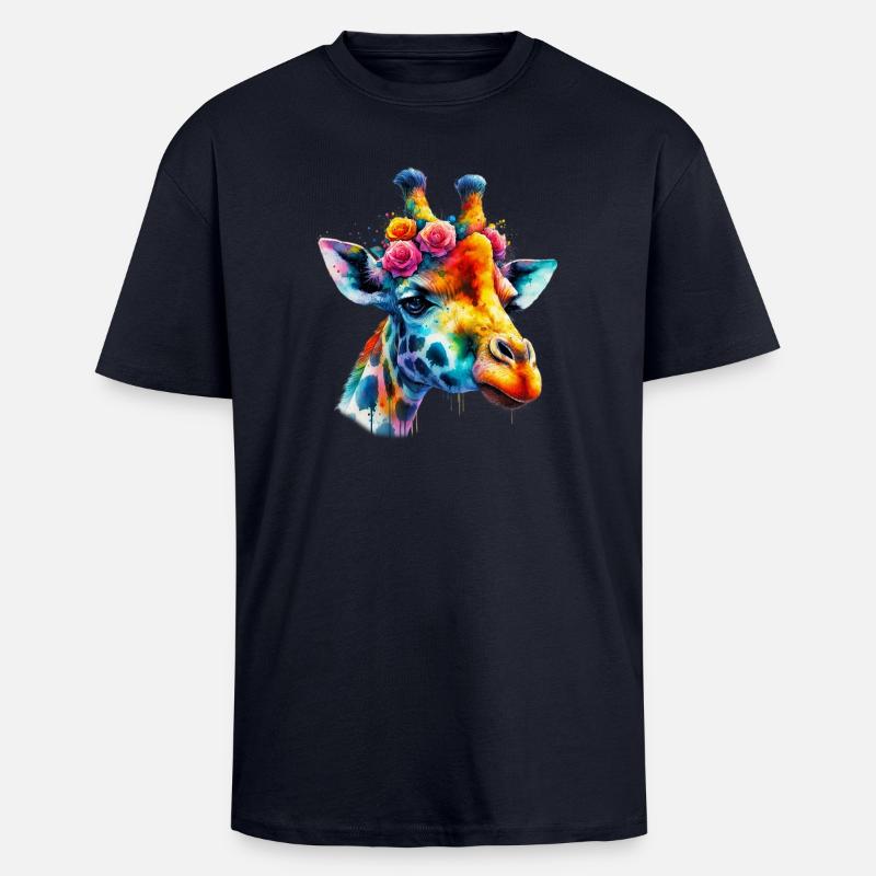 Giraffe - Oversized Heavyweight Unisex T-Shirt - French Navy