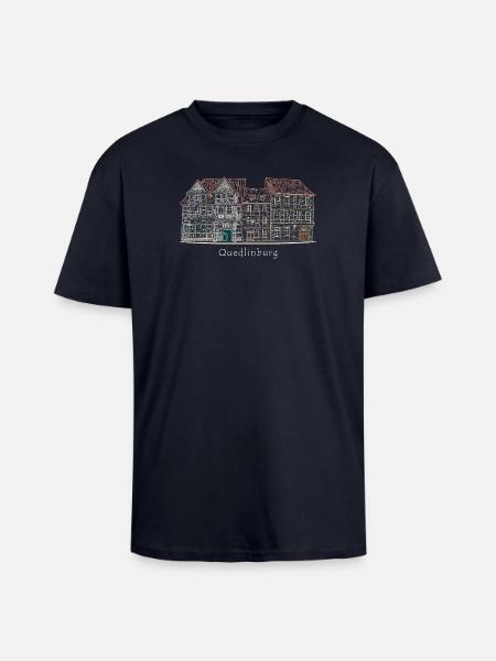 Quedlinburg, World Heritage City Germany, Drawing - Unisex Oversized Heavyweight T-shirt - french navy