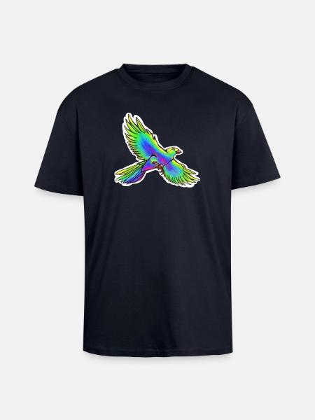 Oiseau de paradis (jaune-vert-bleu) - T-shirt unisexe oversize épais - bleu marine