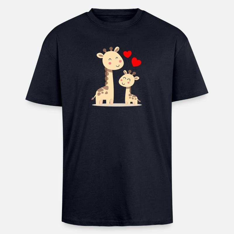 Bébé Girafe avec Maman Girafe - T-shirt unisexe oversize épais - bleu marine