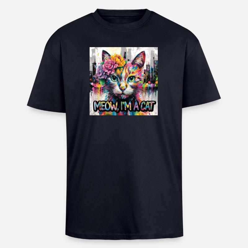 Chat astucieux Version 2 - T-shirt unisexe oversize épais - bleu marine