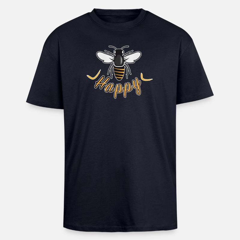 Happy bee with 'Happy' lettering - Unisex Oversized Heavyweight T-shirt - french navy