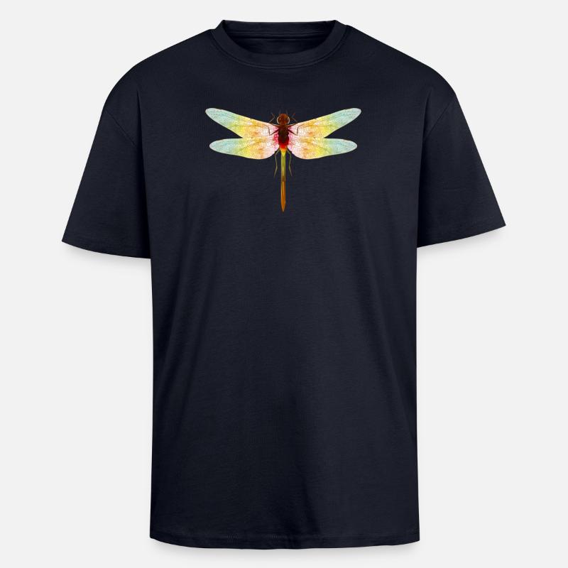 Iridescent Dragonfly – Filigree Insect Motif - Unisex Oversized Heavyweight T-shirt - french navy