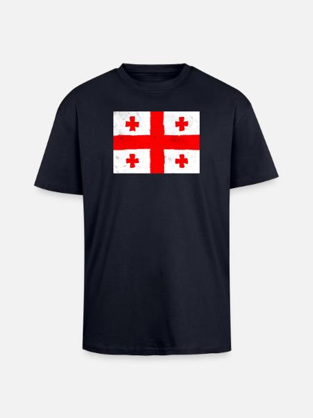 Flag of Georgia – Cross and Tradition - Unisex Oversized Heavyweight T-shirt - french navy