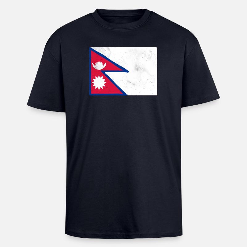 Drapeau du Népal - T-shirt unisexe oversize épais - bleu marine