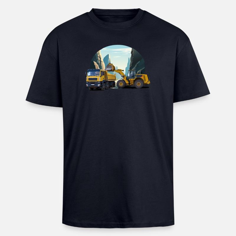 Bagger mit LKW im Steinbruch - Oversized Heavyweight Unisex T-Shirt - French Navy