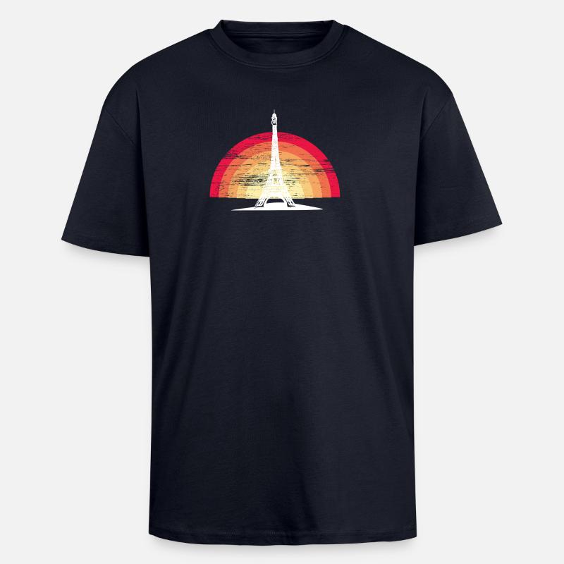 Sunset in Paris - with Eiffel Tower - Unisex Oversized Heavyweight T-shirt - french navy