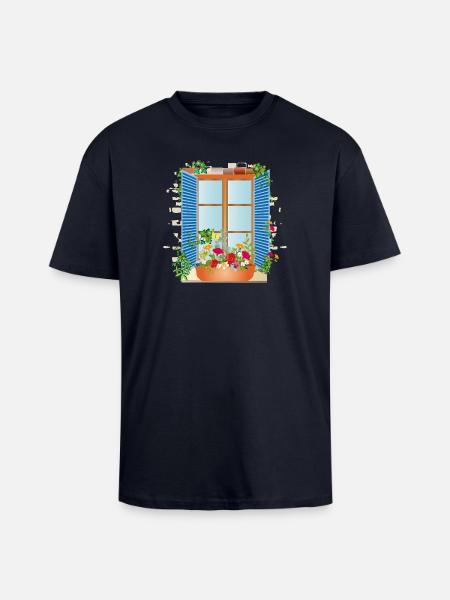 Summer window with flower box - Unisex Oversized Heavyweight T-shirt - french navy