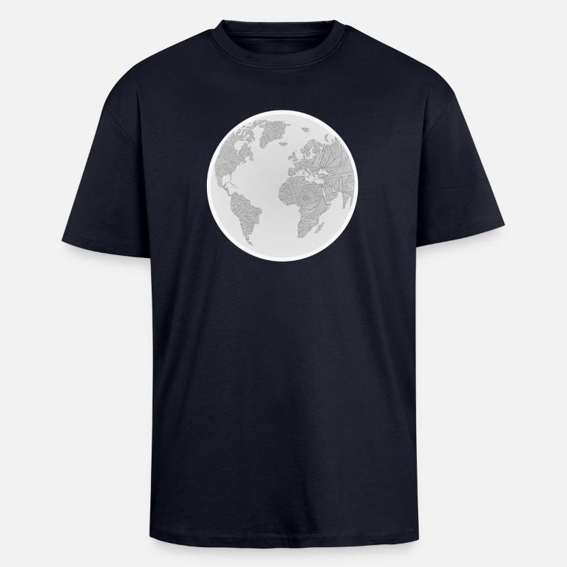 Conception géométrique du globe - T-shirt unisexe oversize épais - bleu marine