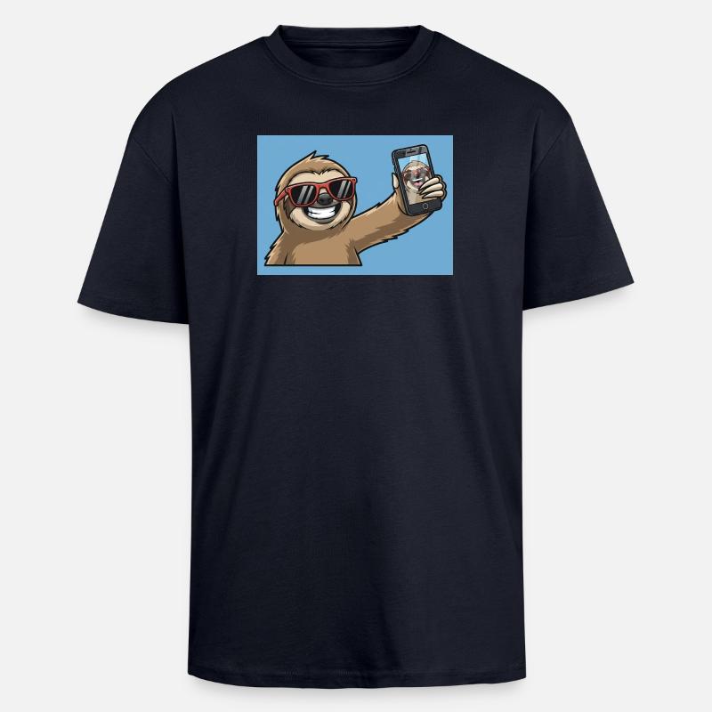 Cooler Sloth Selfie Design - Oversized Heavyweight Unisex T-Shirt - French Navy