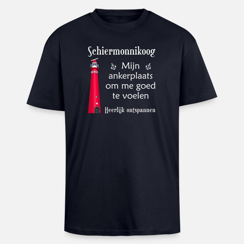 Schiermonnikoog Lighthouse Drawing Wellbeing - Unisex Oversized Heavyweight T-shirt - french navy
