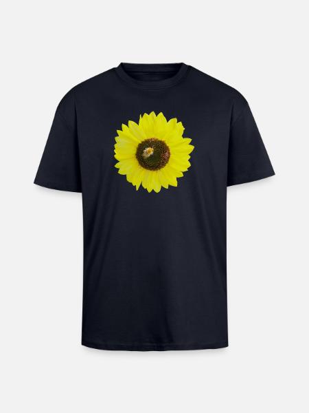 Sunflower with Bee, Photography, Spring Summer - Unisex Oversized Heavyweight T-shirt - french navy