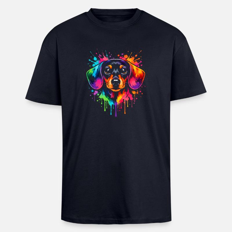 Teckel teckel | Chien Pop Art - T-shirt unisexe oversize épais - bleu marine