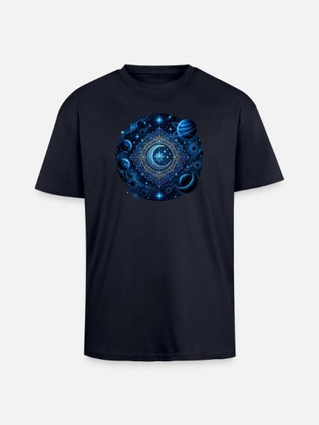 Space Planets Galaxies Stars Moons - Unisex Oversized Heavyweight T-shirt - french navy