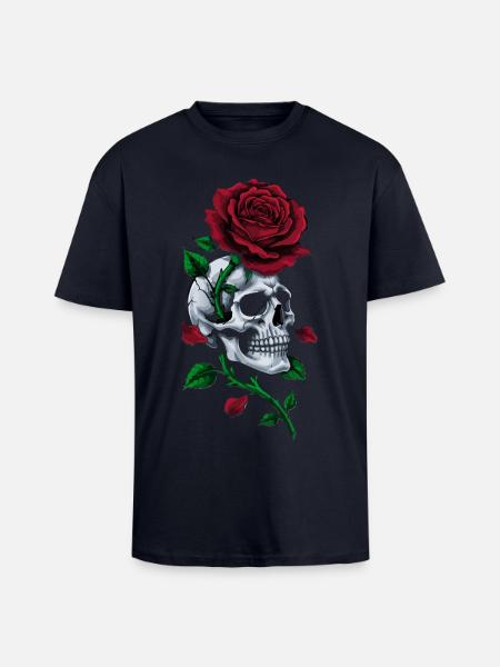 Skull skull rose red gothic - Unisex Oversized Heavyweight T-shirt - french navy