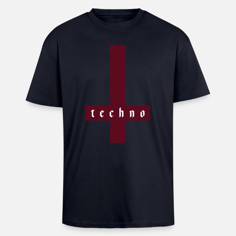 TECHNO KREUZ - Oversized Heavyweight Unisex T-Shirt - French Navy