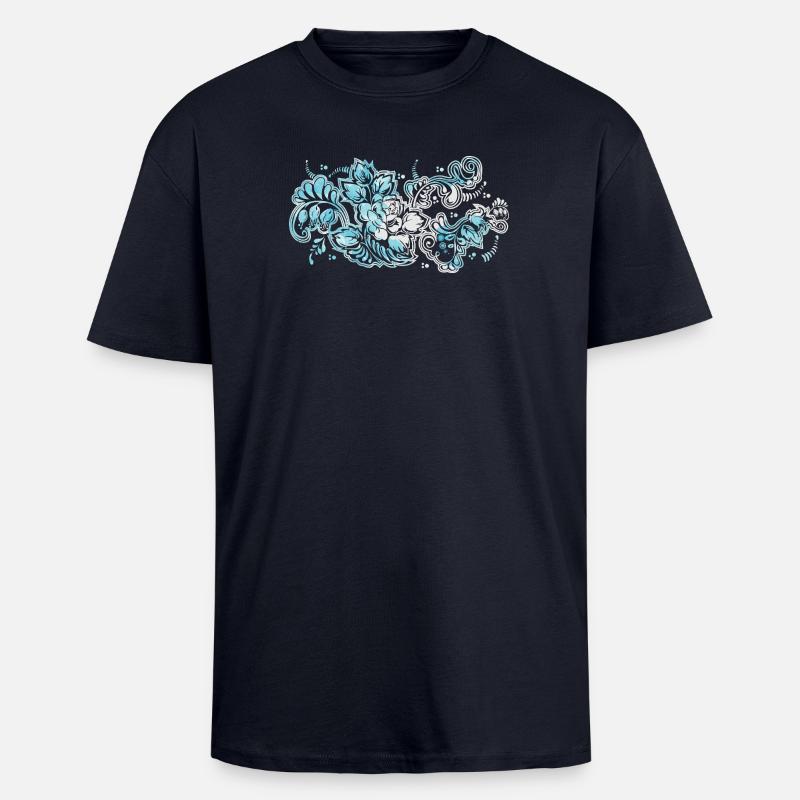 Blauer Blumen-Muster - Oversized Heavyweight Unisex T-Shirt - French Navy