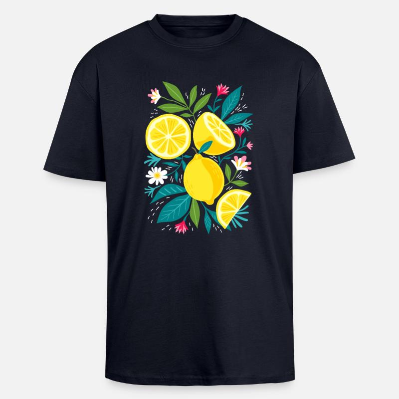 Citron et feuilles - T-shirt unisexe oversize épais - bleu marine