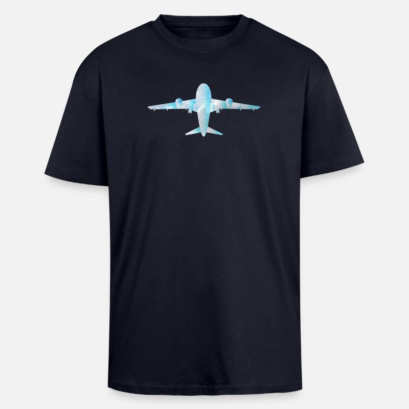 Passenger plane with cloud pattern - Unisex Oversized Heavyweight T-shirt - french navy