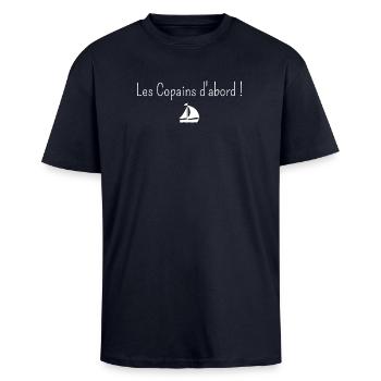 Les Copains d'abord - T-shirt unisexe oversize épais - bleu marine - Devant - Alina (178cm) & Michal (187cm)
