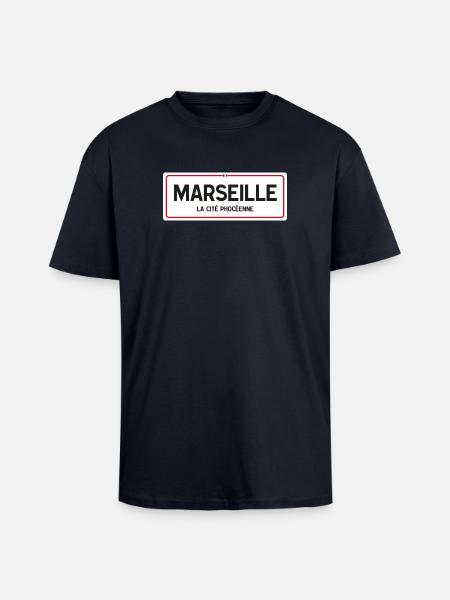 Panneau toponyme Marseille - T-shirt unisexe oversize épais - bleu marine