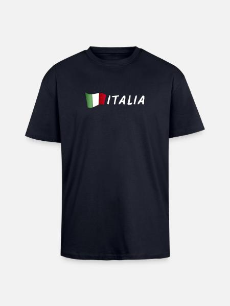 Lettrage ITALIA avec drapeau - T-shirt unisexe oversize épais - bleu marine