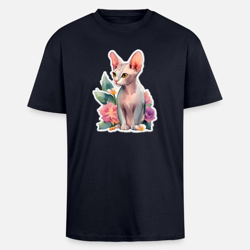 Sfinks Kot - Gruby T-shirt unisex oversize - granatowy