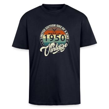 Jahrgang 1950er Das Beste aus den 1950er Jahren - 75 Jahre Jubiläum - Oversized Heavyweight Unisex T-Shirt - French Navy - Vorne - Alina (178cm) & Michal (187cm)