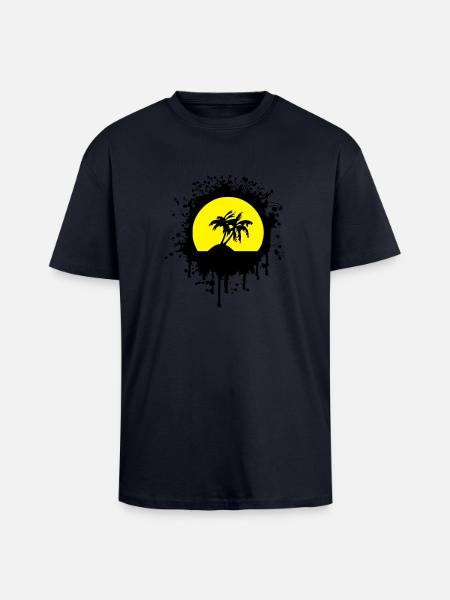 palmier et soleil - T-shirt unisexe oversize épais - bleu marine