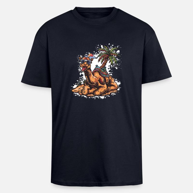 Camel Island Palm Tree - Unisex Oversized Heavyweight T-shirt - french navy