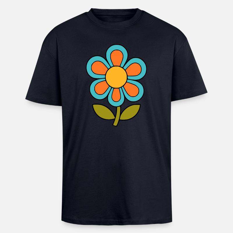 70s flower pattern retro flowerpower - Unisex Oversized Heavyweight T-shirt - french navy