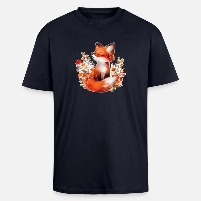 Fuchs mit Blumen - Oversized Heavyweight Unisex T-Shirt - French Navy