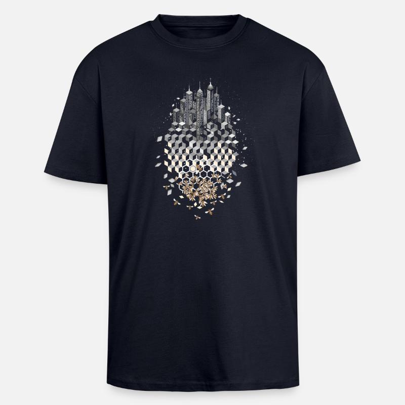 Skyline with bees and honeycombs - Unisex Oversized Heavyweight T-shirt - french navy