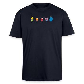 Sesamstraße Pixeldesign Charaktere - Oversized Heavyweight Unisex T-Shirt - French Navy - Vorne - Alina (178cm) & Michal (187cm)