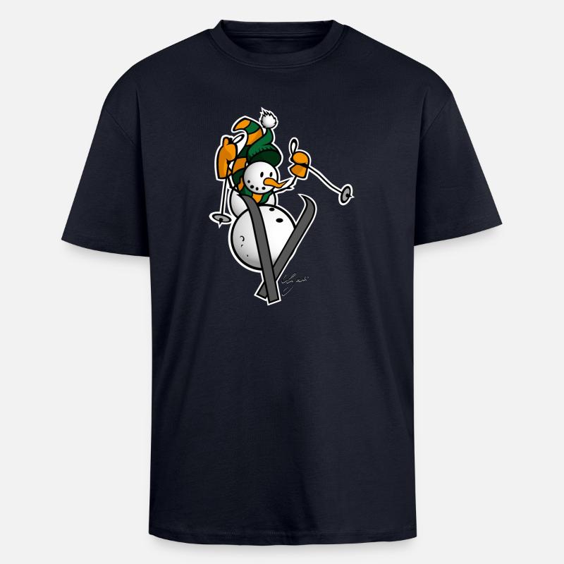 Schneemann auf Ski - Oversized Heavyweight Unisex T-Shirt - French Navy