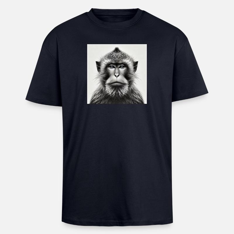 Affe in Graustufen - Oversized Heavyweight Unisex T-Shirt - French Navy